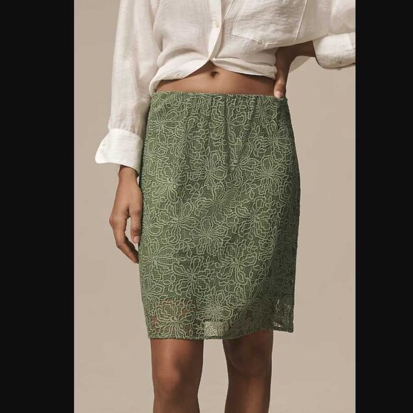 Anthropologie Dresses & Skirts - New M Anthropologie The Tilda knee-length slip skirt: Lace pencil edition Moss